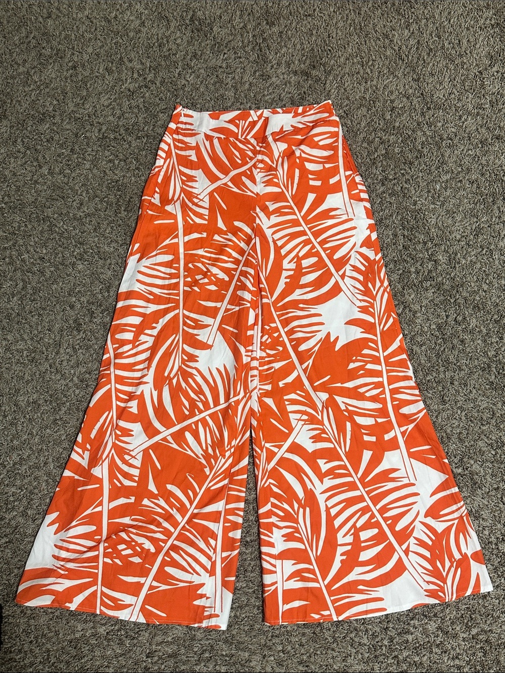 SHEIN Orange & White Tropical Wide-Leg Pants